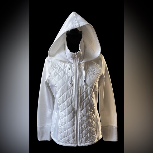 FILA: White Run Swift Quilted Jacket with Hood - Picture 15 of 17